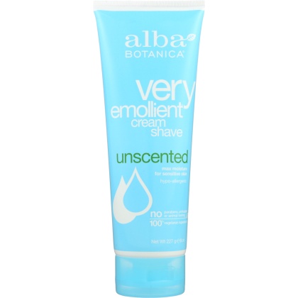 ALBA BOTANICA: Natural Very Emollient Cream Shave Unscented, 8 oz