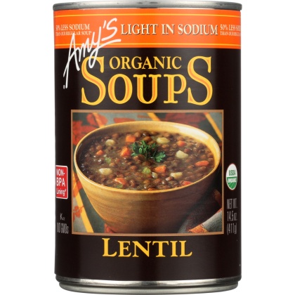 AMY\'S: Organic Soup Lentil Light In Sodium, 14.5 oz