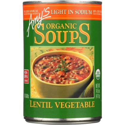 AMY\'S: Organic Soup Light in Sodium Lentil Vegetable, 14.5 oz