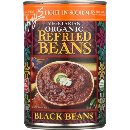 AMY\'S: Organic Vegetarian Light in Sodium Refried Black Beans, 15.4 oz