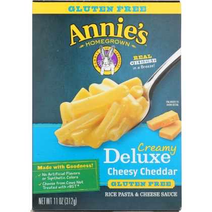 ANNIE\'S HOMEGROWN: Creamy Deluxe Macaroni Dinner Rice Pasta & Extra Cheesy Cheddar Sauce Gluten Free, 11 oz