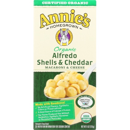 ANNIE\'S HOMEGROWN: Organic Alfredo Shells & Cheddar, 6 Oz