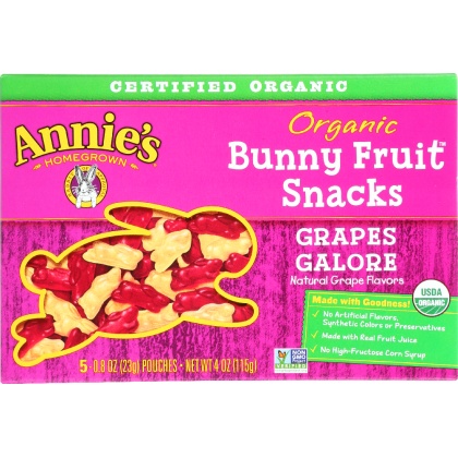 ANNIE\'S HOMEGROWN: Organic Bunny Fruit Snacks Grapes Galore, 4 Oz