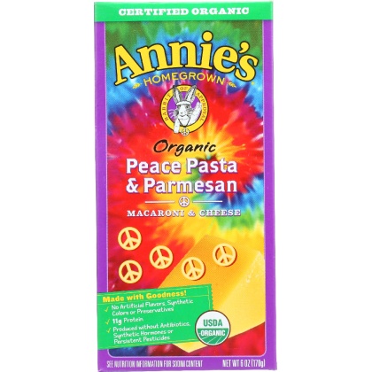 ANNIE\'S HOMEGROWN: Organic Peace Pasta and Parmesan, 6 Oz