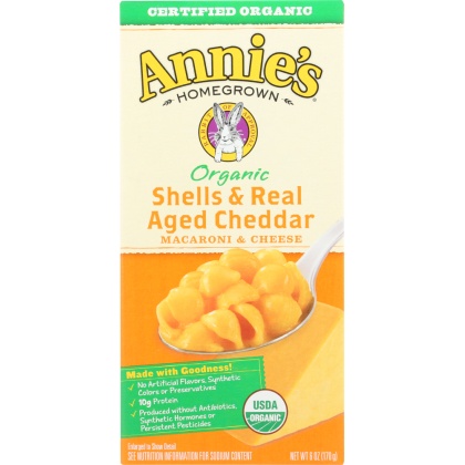 ANNIE\'S HOMEGROWN: Organic Shells & Real Aged Cheddar Macaroni & Cheese, 6 Oz
