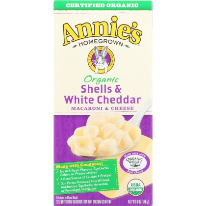 ANNIE\'S HOMEGROWN: Organic Shells and White Cheddar Macaroni and Cheese, 6 Oz