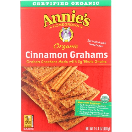 ANNIE\'S HOMEGROWN: Organic Whole Grain Grahams Cinnamon Crackers, 14.4 oz