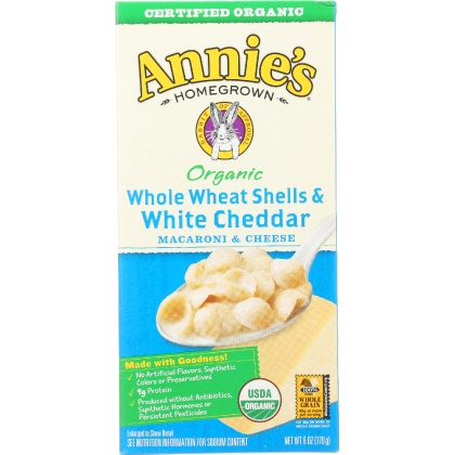 ANNIE\'S HOMEGROWN: Organic Whole Wheat Shells and White Cheddar, 6 Oz