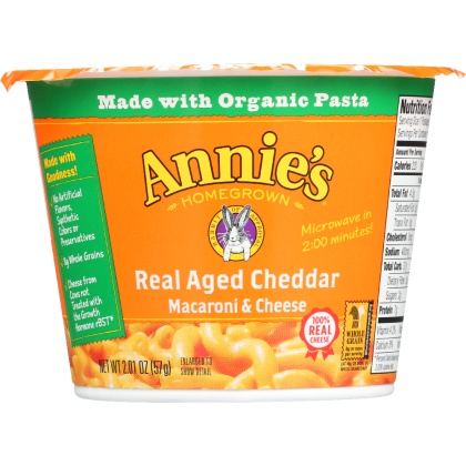 ANNIE\'S HOMEGROWN: Real Aged Cheddar Microwavable Macaroni & Cheese Cup, 2.01 oz