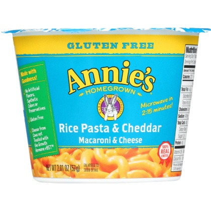 ANNIE\'S HOMEGROWN: Rice Pasta & Cheddar Gluten Free Microwavable Mac & Cheese Cup, 2.01 oz