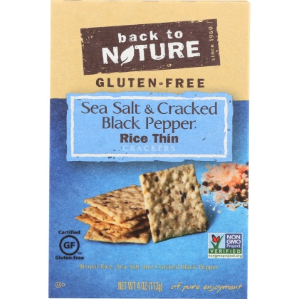BACK TO NATURE: Gluten-Free Sea Salt & Cracked Black Pepper Rice Thin Crackers, 4 oz