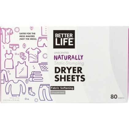 BETTER LIFE: Naturally Static Stomping Unscented Dryer Sheets, 80 pc