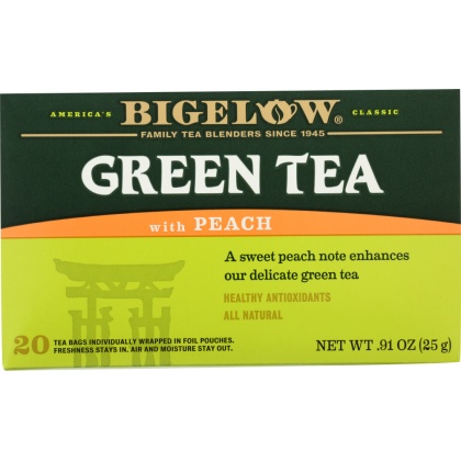 BIGELOW: Green Tea With Peach 20 Tea Bags, 0.91 oz