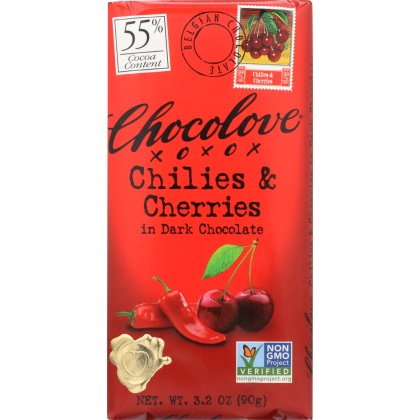 CHOCOLOVE: Chilies & Cherries in Dark Chocolate, 3.2 oz