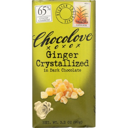 CHOCOLOVE: Dark Chocolate Bar Crystallized Ginger, 3.2 oz