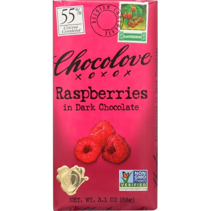 CHOCOLOVE: Raspberries In Dark Chocolate Bar, 3.1 oz