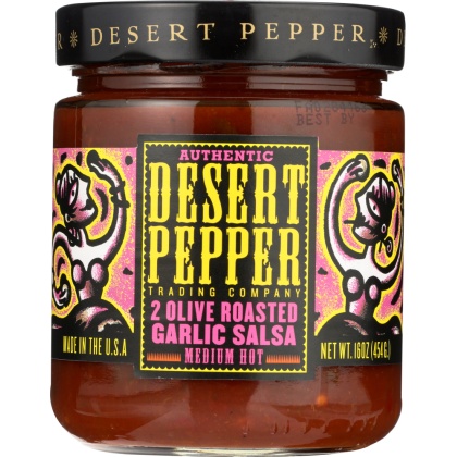 DESERT PEPPER: 2 Olive Roasted Garlic Medium Hot Salsa, 16 oz