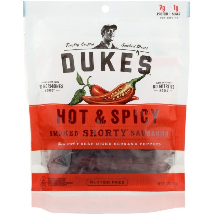 DUKES: Shorty Smoked Sausage Hot and Spicy, 5 oz