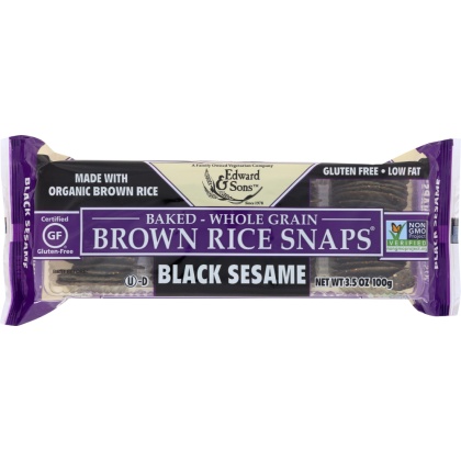 EDWARD & SONS: Baked Brown Rice Snaps Black Sesame, 3.5 oz