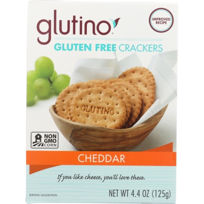 GLUTINO: Gluten Free Crackers Cheddar, 4.4 oz