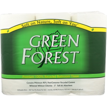 GREEN FOREST: Bath Tissue White 12 Double Ply Rolls 352 Sheets, 1 ea