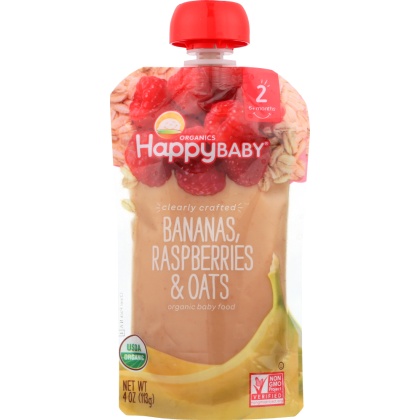 HAPPY BABY: S2 Banana Raspberry Oats Organic, 4 oz