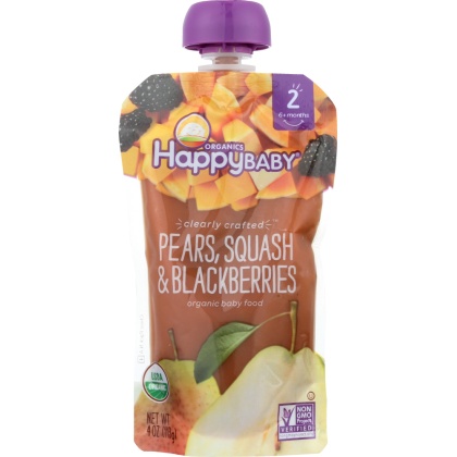 HAPPY BABY: S2 Pear Squash Blackberry Organic, 4 oz