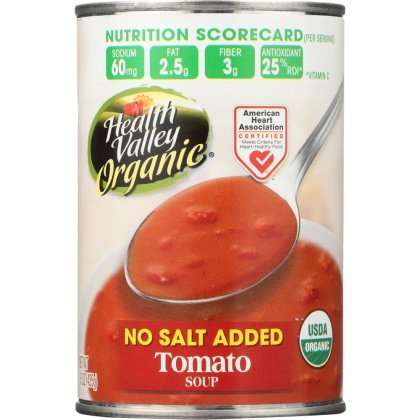 HEALTH VALLEY: Organic Tomato Soup No Salt Added, 15 Oz