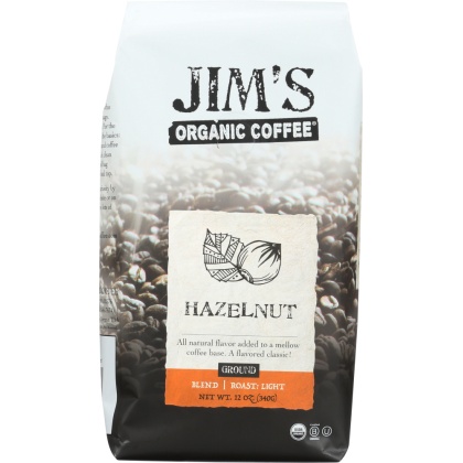 JIM\'S ORGANIC COFFEE: Hazelnut Ground, 12 oz