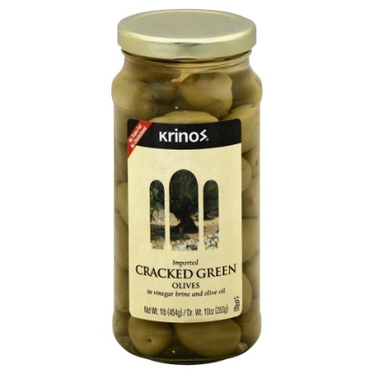 KRINOS: Green Cracked Olives, 16 oz