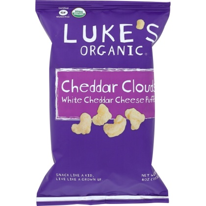 LUKE'S ORGANIC: Cheddar Clouds White Cheddar Cheese Puffs, 4 oz