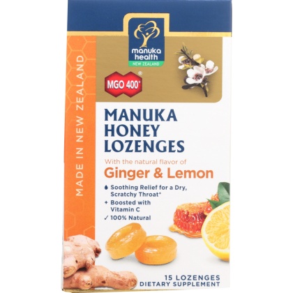 MANUKA HEALTH: Lozenge Honey  Ginger & Lemon , 15 pc