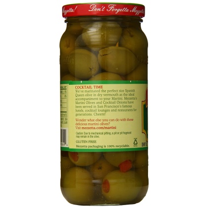 MEZZETTA: Spanish Queen Martini Olives Marinated with Dry Vermouth, 10 oz