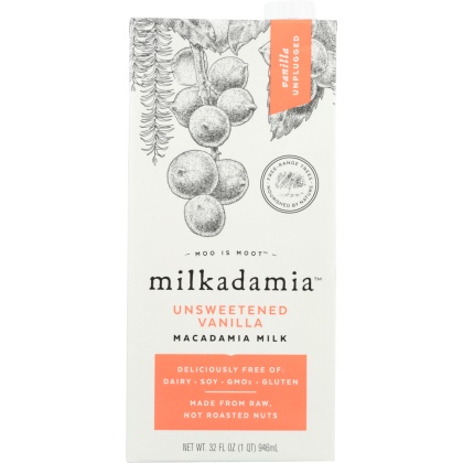 MILKADAMIA: Unsweetened Vanilla Macadamia Milk, 32 fo