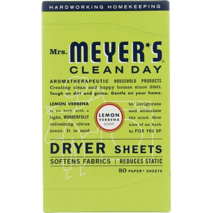 MRS MEYERS CLEAN DAY: Dryer Sheets Lemon Verbena Scent, 80 Sheets