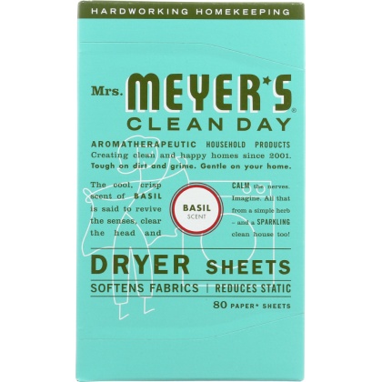 MRS. MEYER\'S: Clean Day Dryer Sheets Basil Scent, 80 sheets