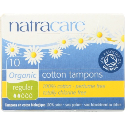 NATRACARE: Regular Non-Applicator Organic Cotton Tampons, 10 pc