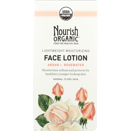 NOURISH ORGANIC: Lightweight Moisturizing Face Lotion Argan + Rosewater, 1.7 oz