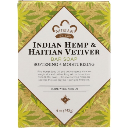 NUBIAN HERITAGE: Bar Soap Indian Hemp and Haitian Vetiver Soap w/ Neem, Oil 5 oz