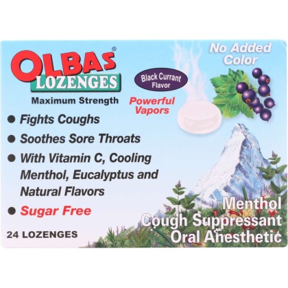 OLBAS: Maximum Strength Sugar Free Lozenges Black Currant Flavor, 24 Lozenges