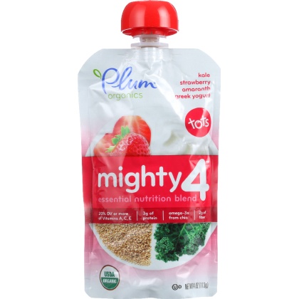 PLUM ORGANICS: Mighty 4 Essential Nutrition Blend Kale Strawberry Amaranth Greek Yogurt, 4 oz