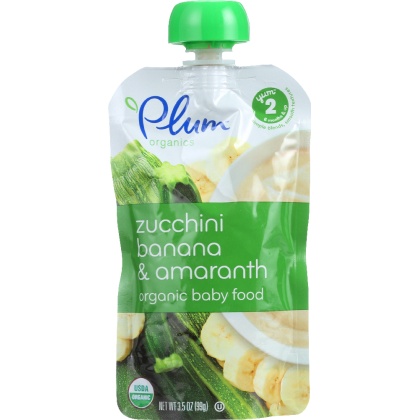 PLUM ORGANICS: Organic Baby Food Stage 2 Zucchini Banana & Amaranth, 3.5 Oz