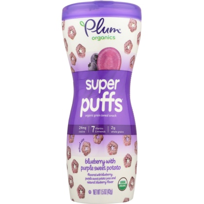 PLUM ORGANICS: Super Puffs Organic Veggie, Fruit & Grain, Blueberry Purple Sweet Potato, 1.5 oz