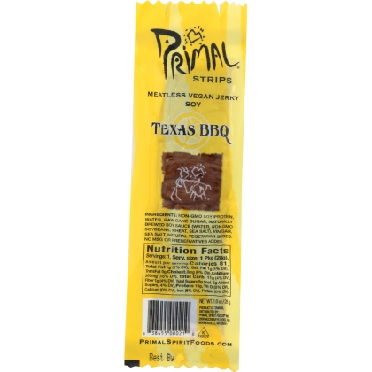 PRIMAL STRIPS: Meatless Vegan Jerky Texas BBQ, 1 oz