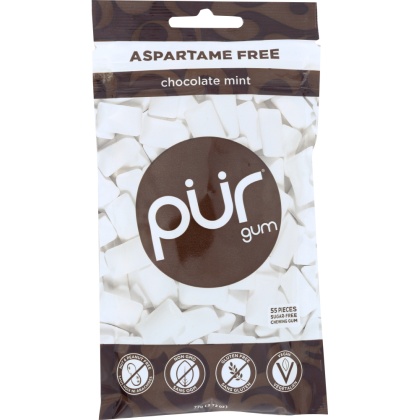 PURE MINTS GUM: Gum Chocolate Mint Bag, 77 gm