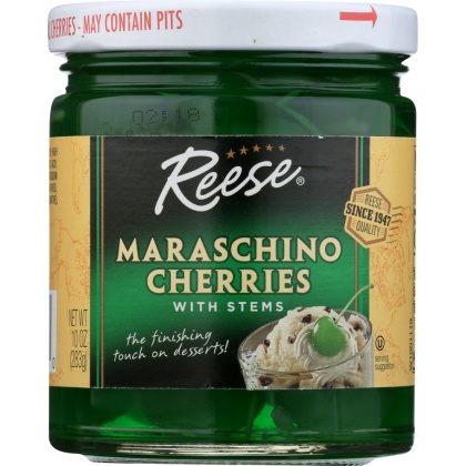 REESE: Green Maraschino Cherries with Stems, 10 oz