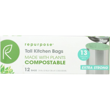 REPURPOSE: Compostable Extra Strong Tall Kitchen Bags 13gal, 12 ea