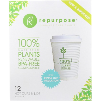 REPURPOSE: Plant Based Insulated Hot Cups and Lids 12 oz, 12 ct