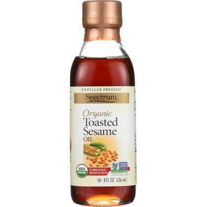 SPECTRUM NATURALS: Organic Toasted Sesame Oil Unrefined, 8 oz