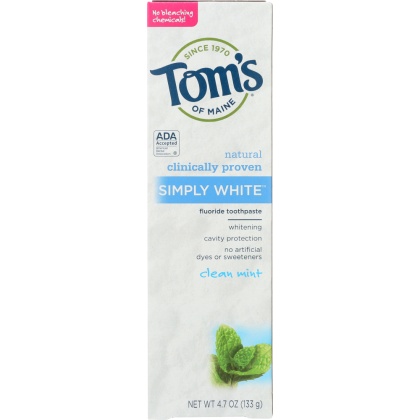 TOM\'S OF MAINE:  Simply White Fluoride Toothpaste Clean Mint, 4.7 oz